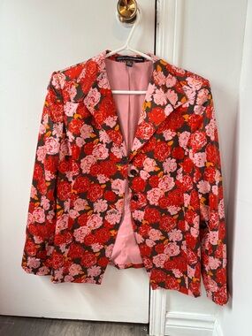 Red & Pink Floral Women's Blazer Jacket